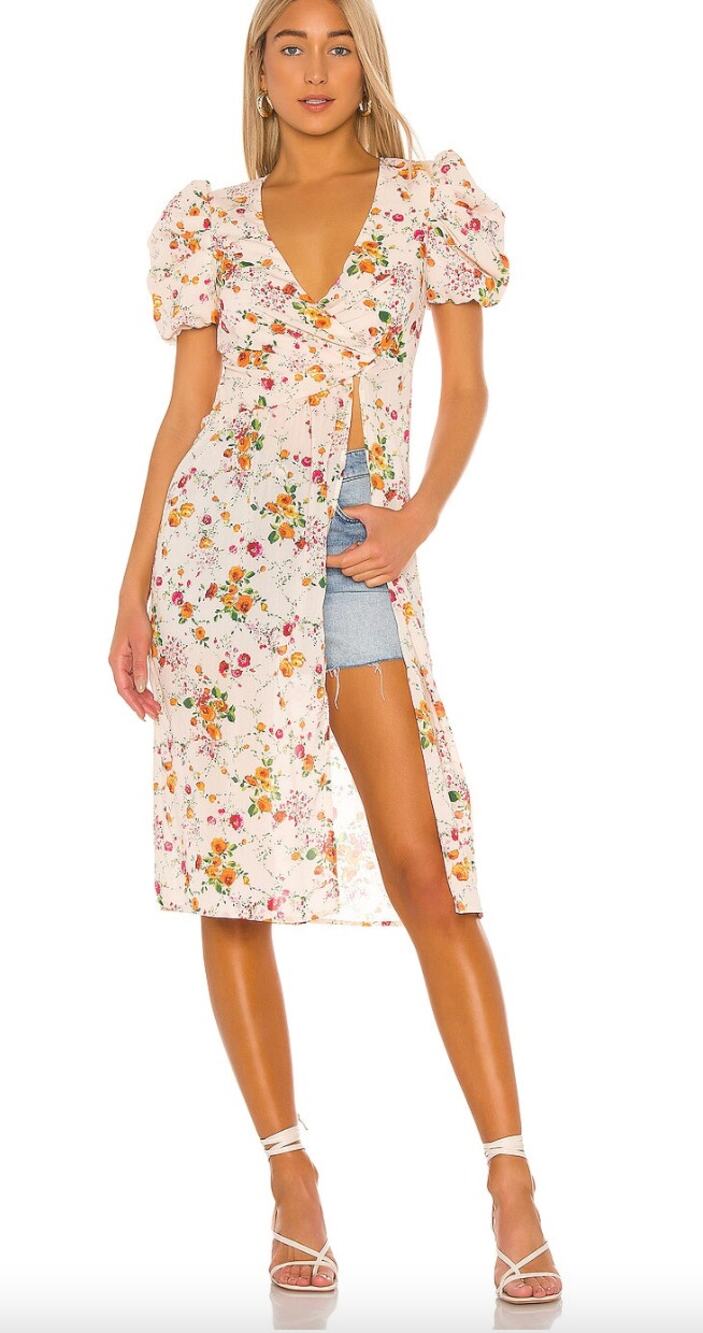 NWT House of Harlow x Revolve Maeve Midi Top Ivory Floral Puff Sleeve Medium